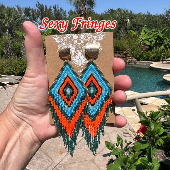 Handmade Beaded Long Sexy Fringe Dangle Drop Lightweight Tassel Post Earrings - Picture 5 of 8